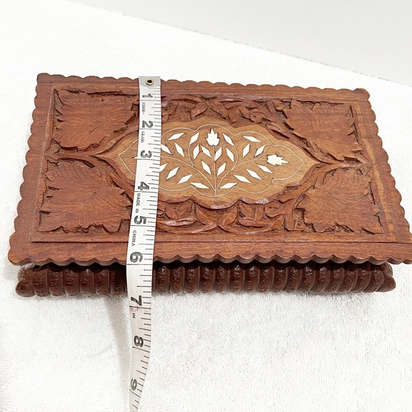 Wood Hand Craved Leaf Print Storage Box Junk Journal Supply Boho Organizer - Picture 13 of 13